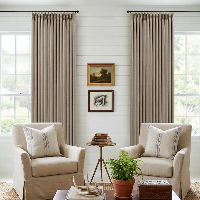 Deep Flax Blackout Pinch Pleat 100 Inch Linen Curtains 2 Panels Set | - Image 7