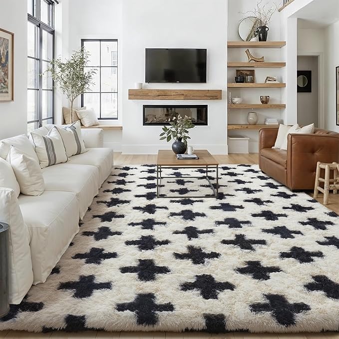 Soft Shag Rug 8x10 Living Room High Pile Non-Slip Fluffy Carpet | Machine by PureCozy