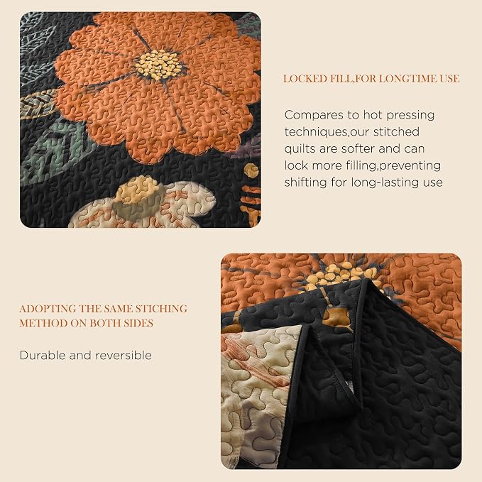 Oversized King Quilt Set Black, 120x120 Floral Super King Bedspread | 3 Pieces - Image 8