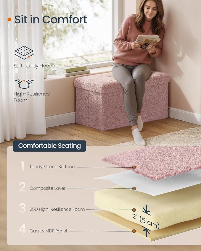SONGMICS Medium Folding Storage Ottoman Bench, Load up to 660 lb, Jelly Pink - Image 4