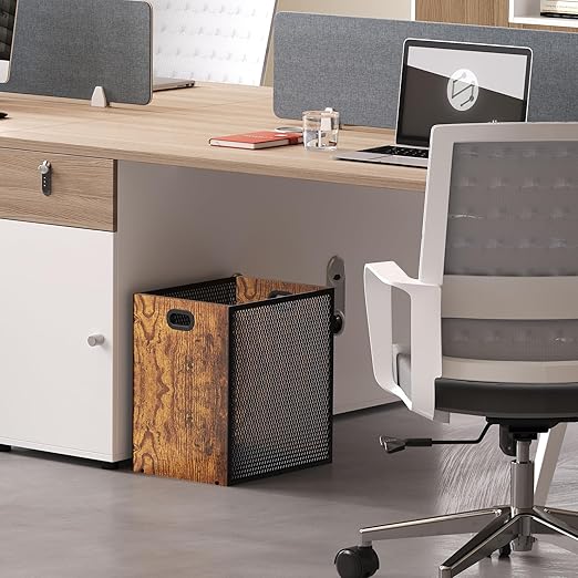 Huxitocan Retro Office Trash Can, Iron and Wood Combination Bedroom Garbage Can - Image 4