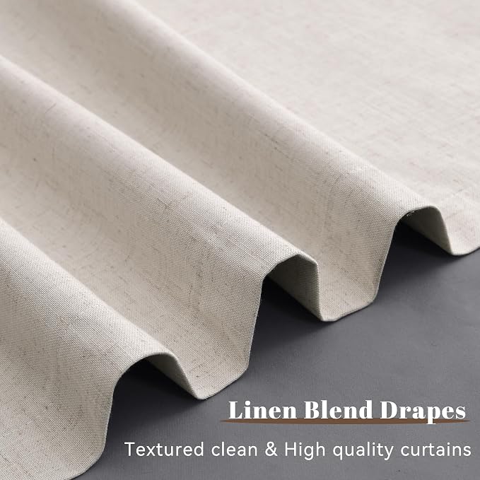 Linen 100% Blackout Curtains for Bedroom 120 Inches Long 2 Panels Set Natural - Image 4