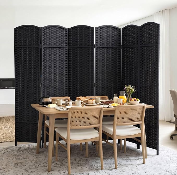 6 Panel Woven Room Divider, Freestanding Decorative Room Partition - Image 7