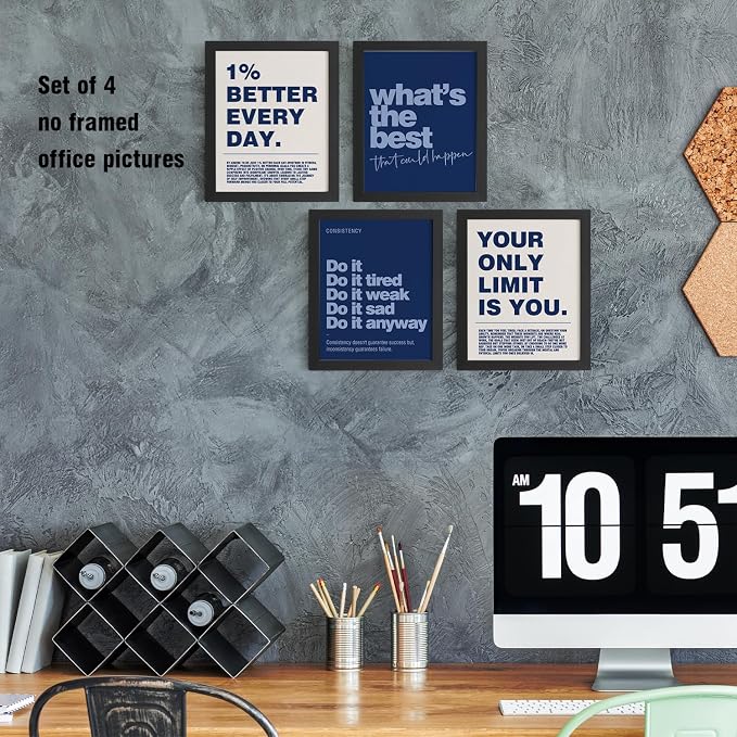 DSHFG Motivational Inspirational Office Wall Art Decor Prints 4Pcs | Navy Blue - Image 5
