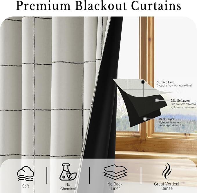 NICETOWN 100% Blackout Plaid Doorway Curtains, 2 Panels | Rod Pocket & Back Tab - Image 3