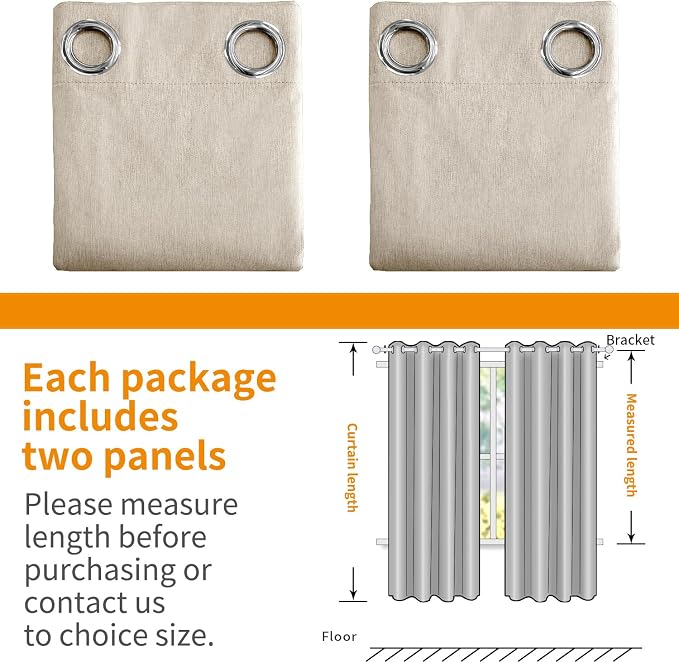 YoungsTex 45 Inch Length Oatmeal Linen Blackout Curtains, Short Thermal - Image 6