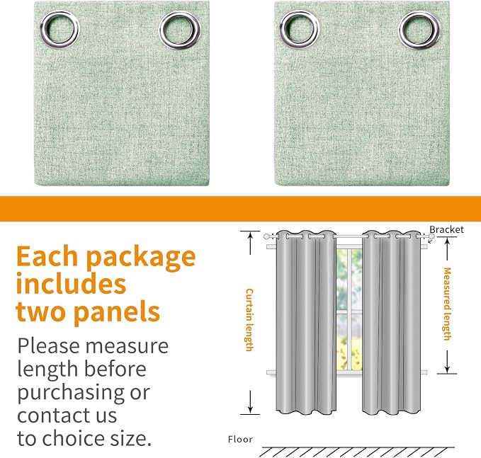 YoungsTex Sage Green Blackout Linen Curtains 40 Inches Longes, Short Thermal - Image 9