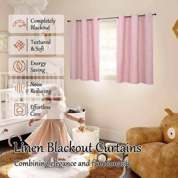 Baby Pink Blackout Curtains 45 Inch Length Each 38 Wide 2 Panels | Short - Image 2
