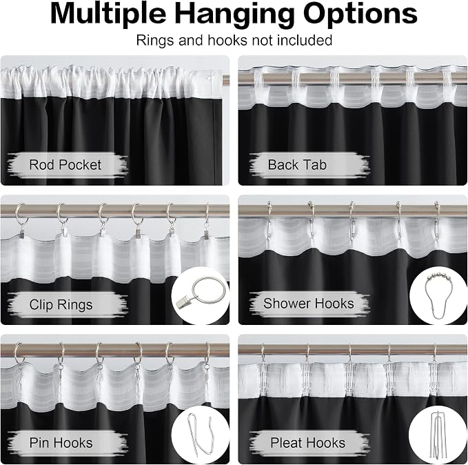 Pitch Black Blackout Curtains 63 Inch Length 2 Panels Set 52x63 | Insulated - Image 3