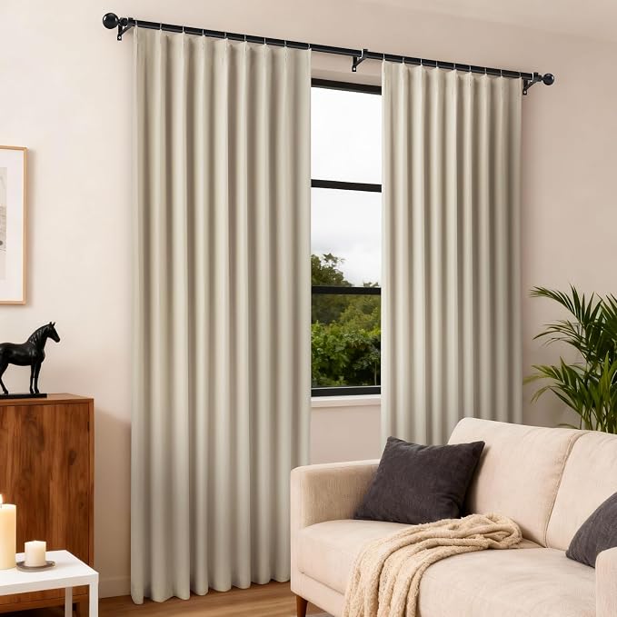 Etherealveil Taupe Pinch Pleated Blackout Curtains 2 Panels 60"x84" | Back Tabs - Image 2