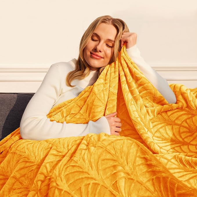 Whale Flotilla Soft Flannel Fleece King Size Bed Blanket, Lemon Yellow | Cozy - Image 2