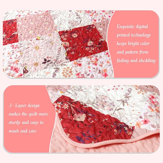 Whale Flotilla California King Size Quilt Set, Extra Soft Floral Bedspreads | - Image 6