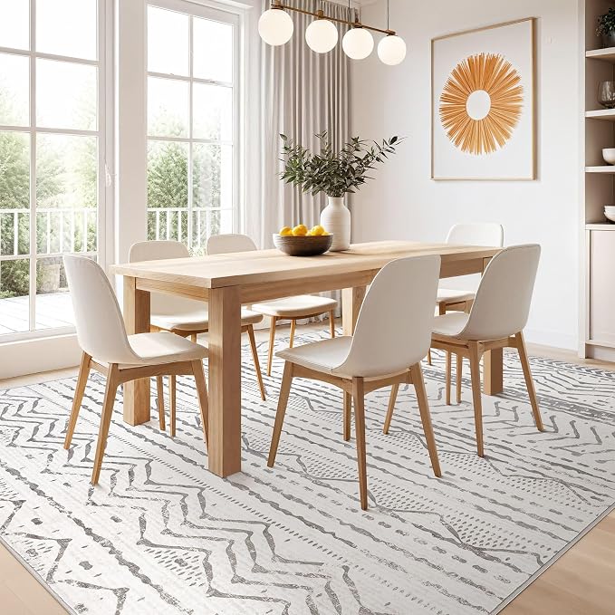 Nakagishi Boho 5x7 Area Rug Living Room Rugs Machine Washable Grey White | Soft - Image 7