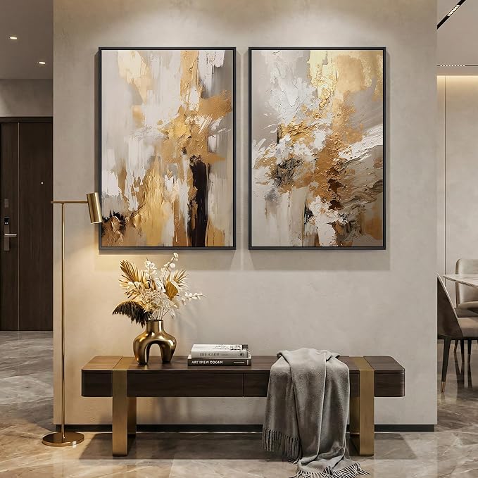 Framed Modern Luxury Brown Gold Abstract Wall Art - Image 2