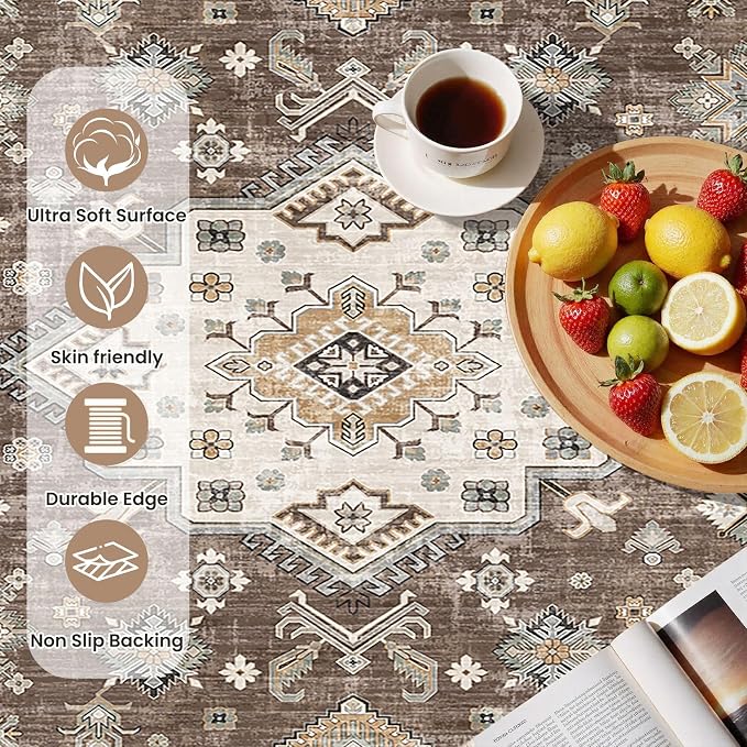 cotiled 3x5 Area Rug for Living Room, Traditional, Dark Brown | Washable Soft - Image 6