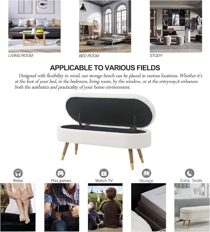 IAFIKE Oval Storage Bench 43.5" Ottoman Bench Upholstered Boucle Fabric - Image 7