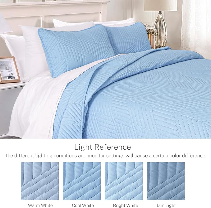Exclusivo Mezcla Ultrasonic Twin Quilt Bedding Set, Light Blue | Lightweight - Image 3