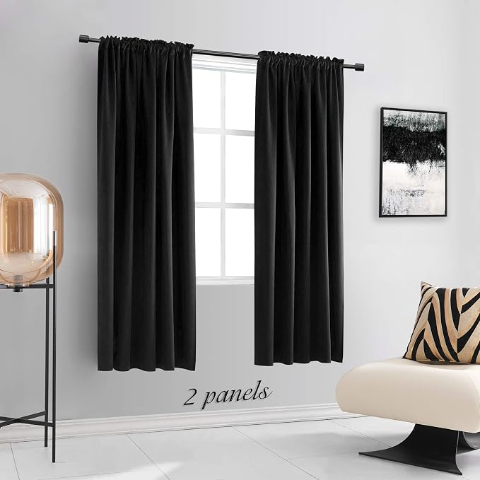 99% Blackout Curtains for Boys Bedroom -Set of 2 Panels Black Curtain Drapes - Image 2