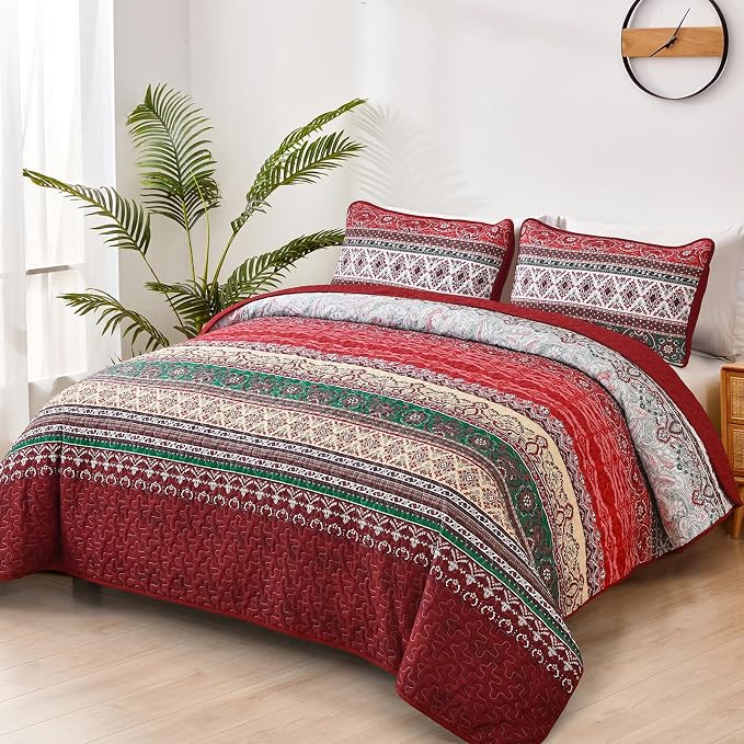 WONGS BEDDING Boho Quilt Set Full, Ultra Soft Lightweight Bedspread - Image 2