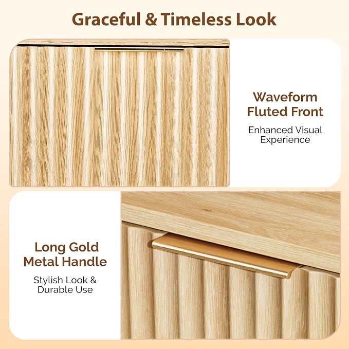 VINGLI Fluted Nightstand with Drawer, Bedside Table, End Tables Bedroom - Image 3