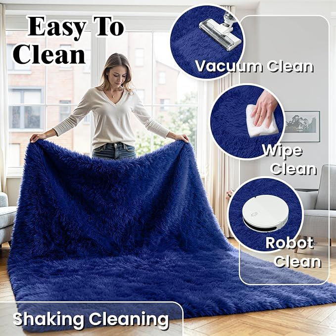6x9 Fluffy Area Rug for Living Room: Soft Non-Slip Blue Shag Bedroom Carpet | - Image 6
