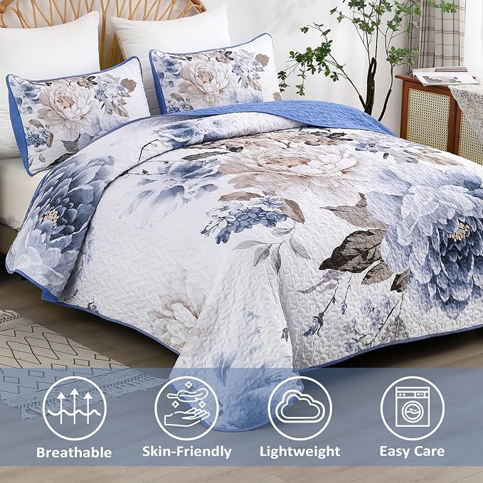 WONGS BEDDING Quilt Full Size, Soft Microfiber Lightweight Farmhouse Bed Cover - Image 2