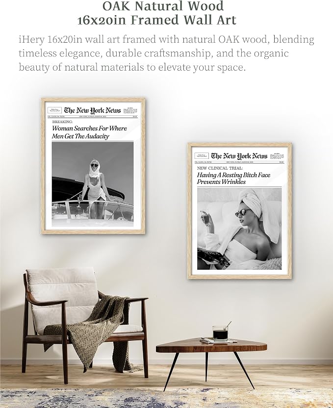 iHery 16x20in Champagne Problems on the Rise Framed Newspaper Art | Natural OAK - Image 4