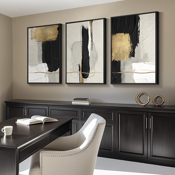 Framed Modern Black and White Abstract Wall Art - Image 2