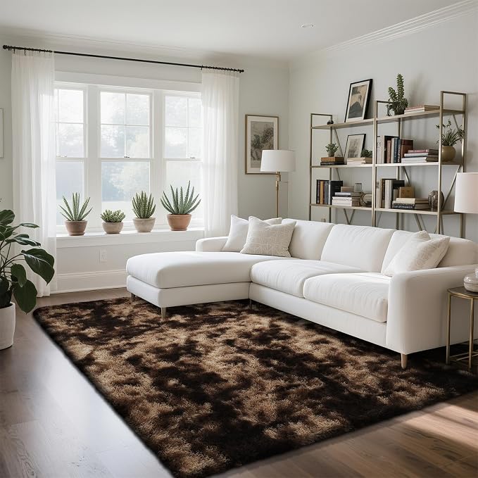 Mottled Brown 5x8 Area Rugs for Living Room, Fluffy Shag Rug Bedroom Carpet | by Yongyangjuxi