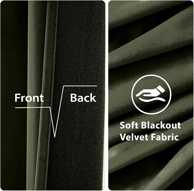 MIULEE Olive Velvet Curtains Green 52 x 108 Inch Length Set of 2 | Extra Long - Image 3