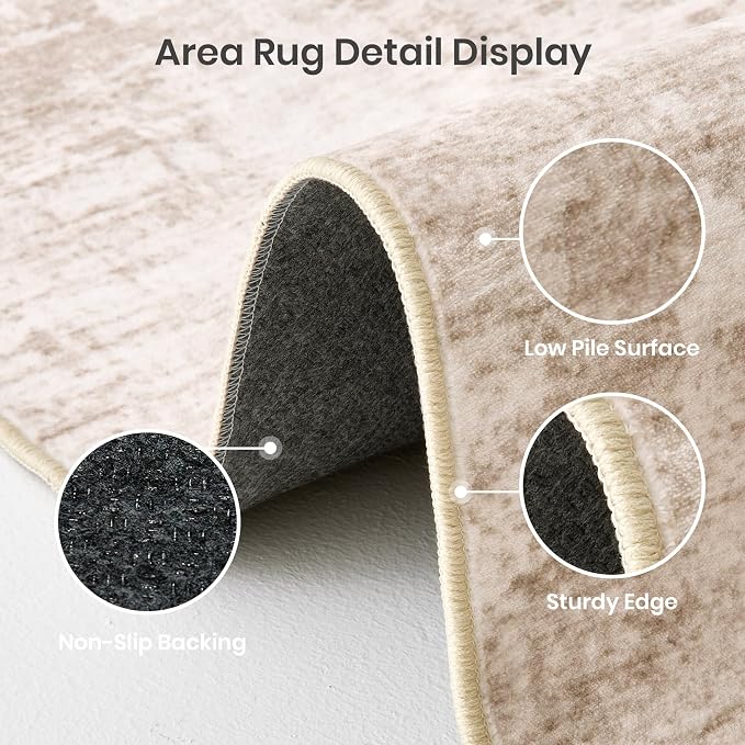 4x6 Area Rug for Entryway, Non Slip Washable Bedroom Rug, Stain Resistant Low - Image 5