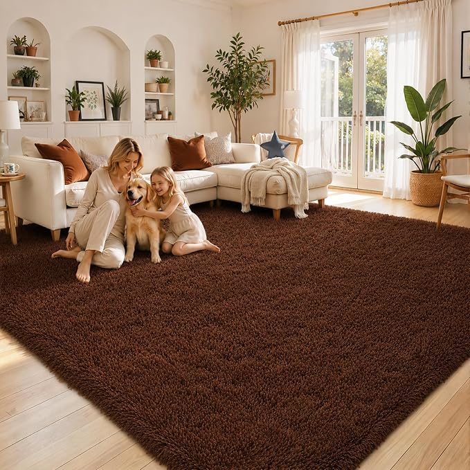 6x9 Shag Area Rug for Living Room, Coffee Soft Plush Fluffy Carpet | Non-Slip by Junhejiamei