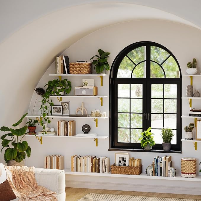 Long Wall Shelves, 39.4Inch Wooden Wall Mounted Shelves, Metal Brackets - Image 2