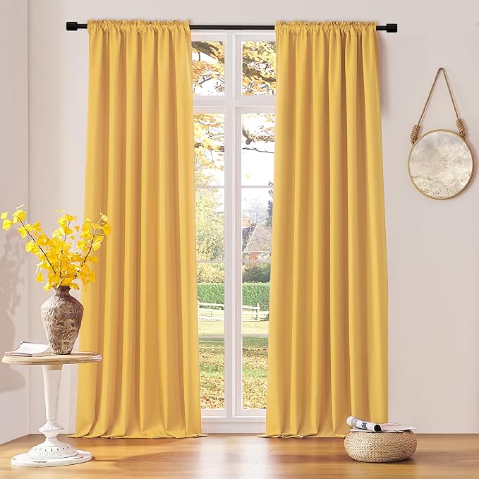 Gold Yellow Curtains for Bedroom by DONREN