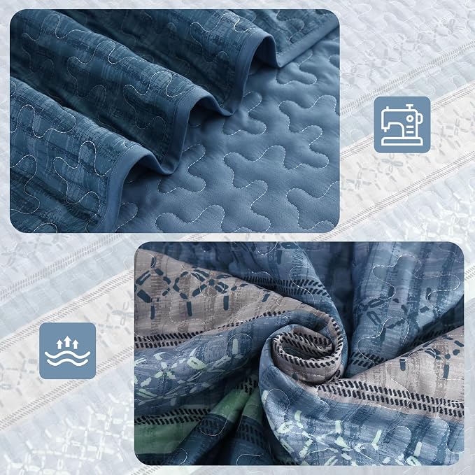 Cottolester Blue Quilt Set King, All Seasons Microfiber Quilt Bedding Sets - Image 5