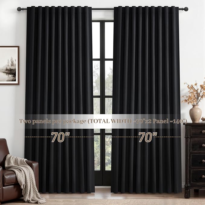Black Out Curtains 70 Inches Extra Wide Luxury Linen Curtains 84 Inch Length - Image 6