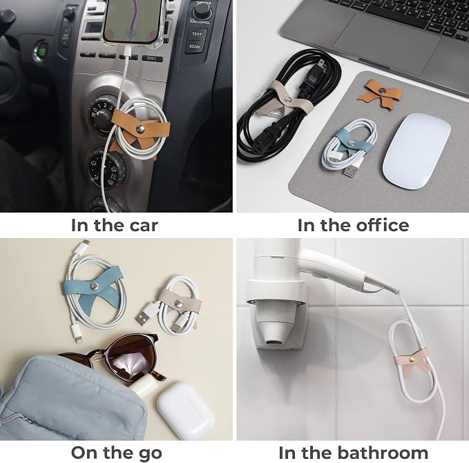 5 Pack Cord Organizer, Bow Cord Keeper, Cable Organizer USB Holder, Leather - Image 3