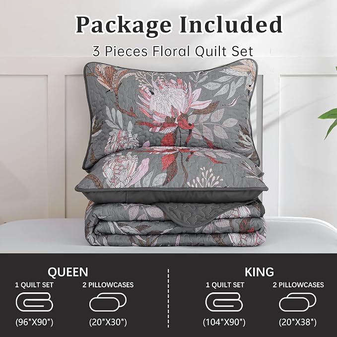 Dintszyayue Quilt King Size Grey, Soft Microfiber Lightweight Farmhouse Bed - Image 7
