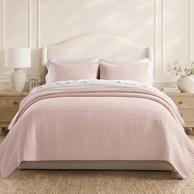 100% Cotton Cross Stitch 3-Piece Quilt Set, Ballet Pink | 100% Cotton, Elegant by EVERGRACEHOME