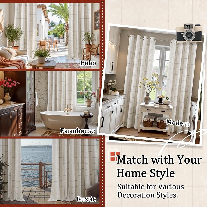 Plaid Blackout Curtains 96 Inch Long, 2 Panels Each 52 Wide, Natural | Linen - Image 8