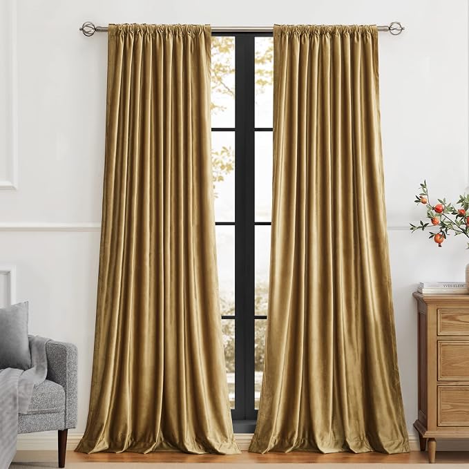 Luxury Gold Velvet Curtains 108 inch Length - Image 3