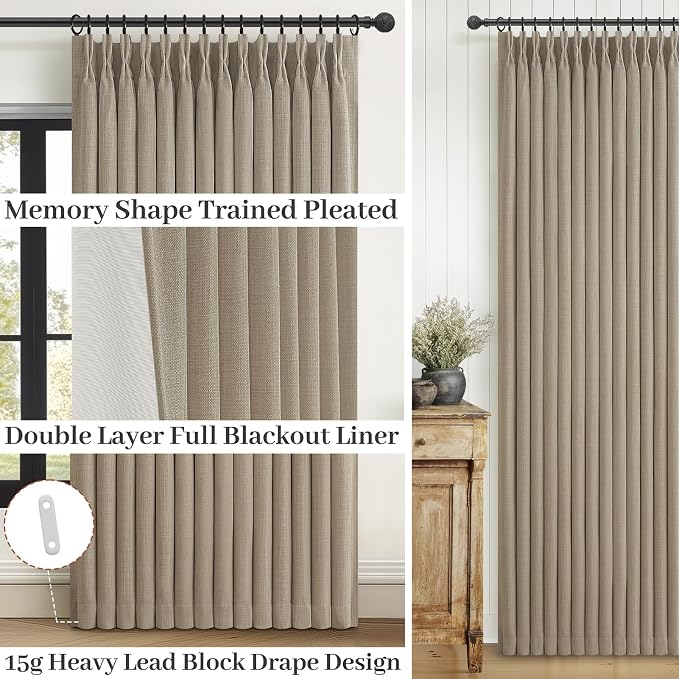 Memory Trained Pinch Pleat Natural Linen 80 Inch Bedroom Blackout Curtains 2 - Image 4