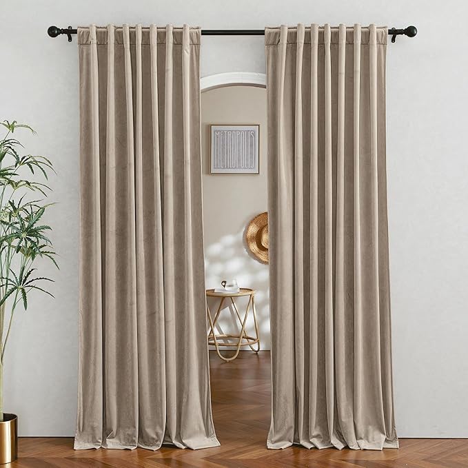 RYB HOME Camel Beige Velvet Room Divider, Soft Durable Drapes Room Darkening by RYBHOME