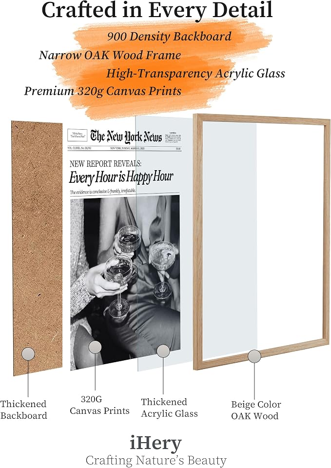 iHery Small 8x10in Every Hour Is Happy Hour Framed Wall Art | Natural OAK Wood - Image 4