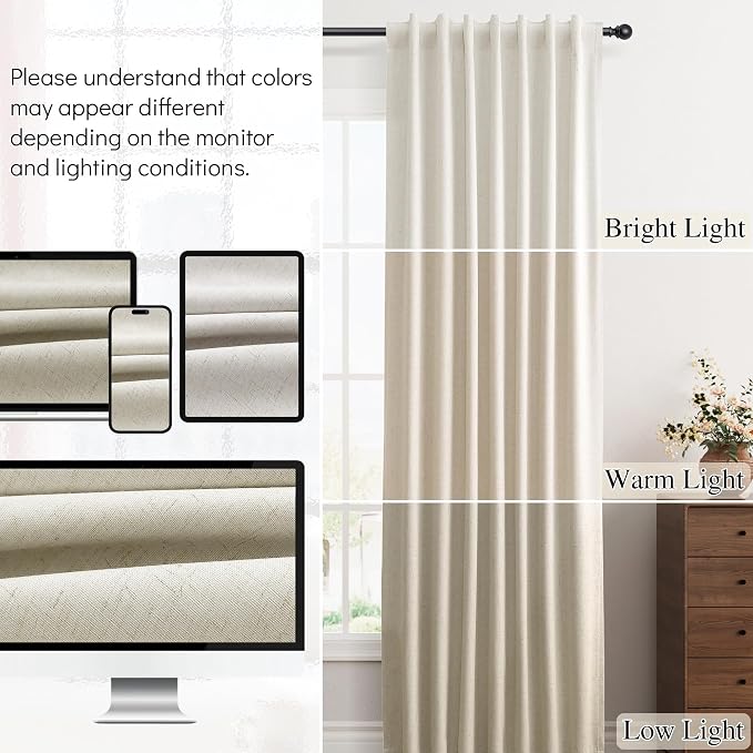 Warm Beige 100% Blackout Linen Curtains - Image 7