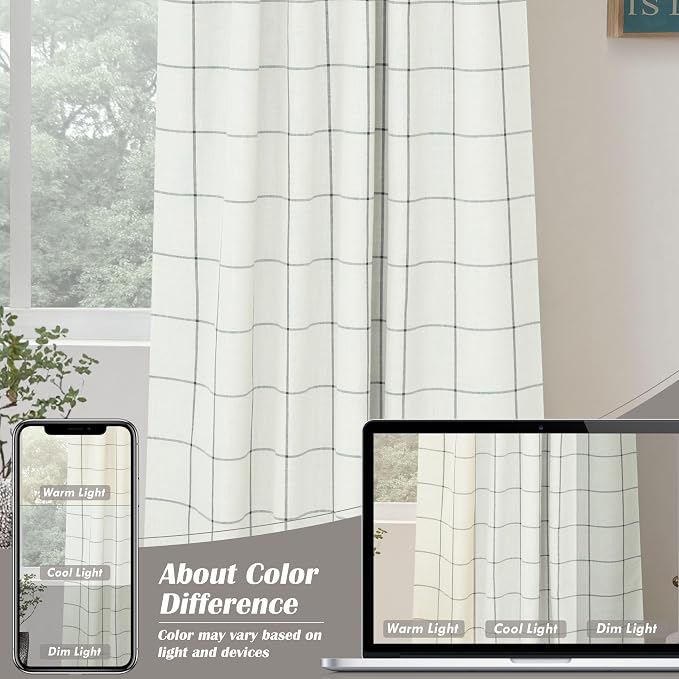 DriftAway 100% Blackout Plaid Linen Curtains 63 Inches Long 2 Panels Black | - Image 7