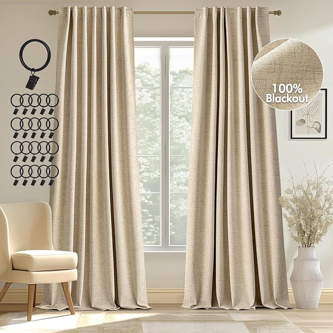 MIULEE 100% Blackout Curtains 108 inches Long 2 Panels, Linen Curtains & Drapes by MIULEE
