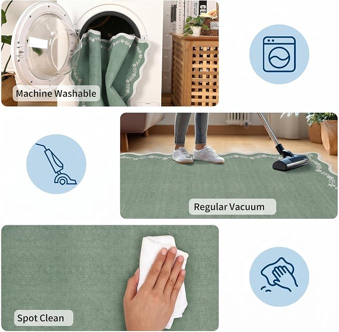 GarveeHome 2.5x8 Scalloped Washable Runner Rug Non Slip Hallway Kitchen Rug | - Image 7