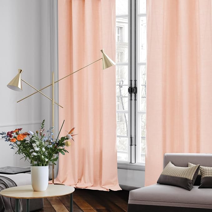 Deconovo Pink Linen Curtains for Living Room, Light Filtering Semi Sheer Faux - Image 2
