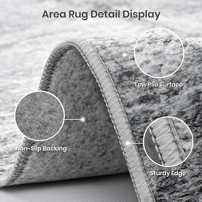 8x10 Area Rugs for Living Room, Large Washable Rug Non Slip Black | Soft Low - Image 6